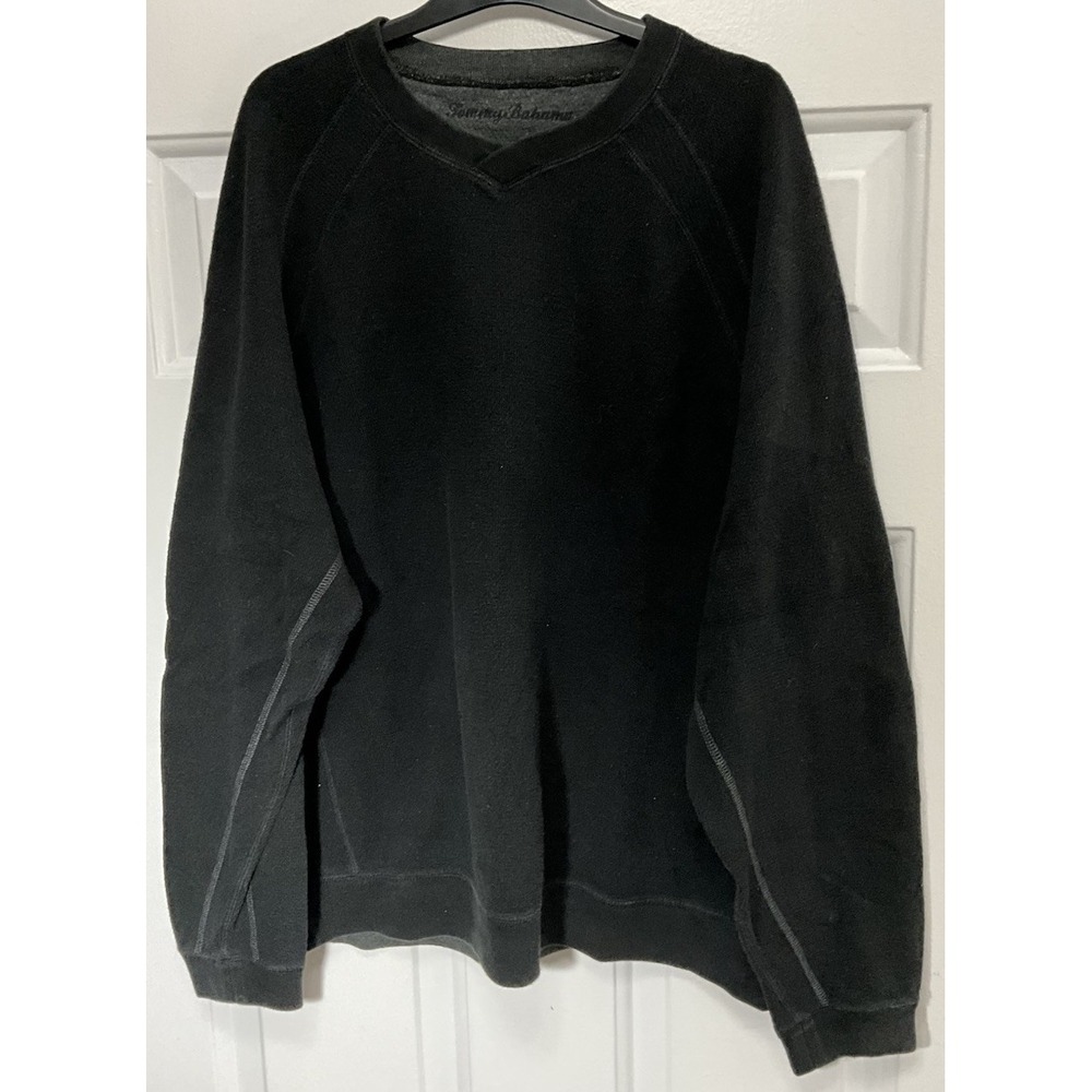 Tommy Bahama Reversible Black/Gray V Neck Sweater Long Sleeve Cotton Women's XL